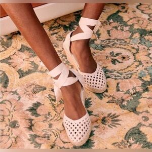Sezane Melodie Espadrille Beige Wedge Sandals Lace up Size 42 or Women's US 11